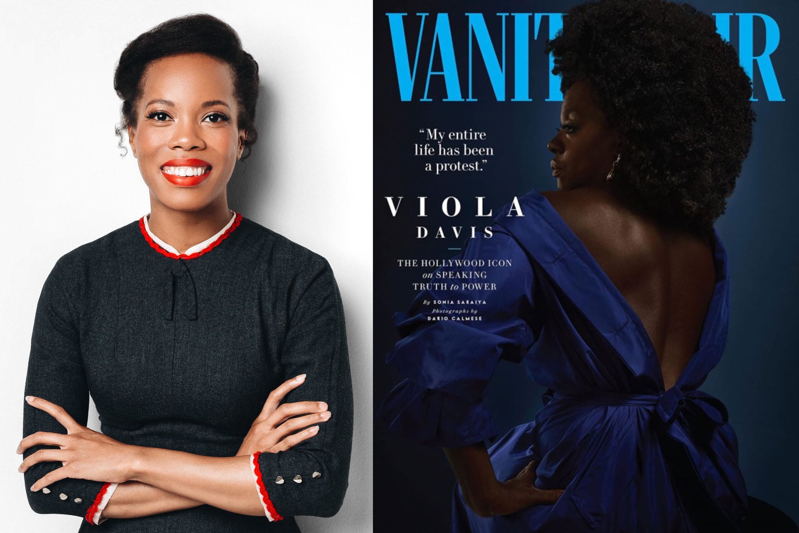 A photo of professor Kimberly Jenkins and Vanity Fair's July/August 2020 cover