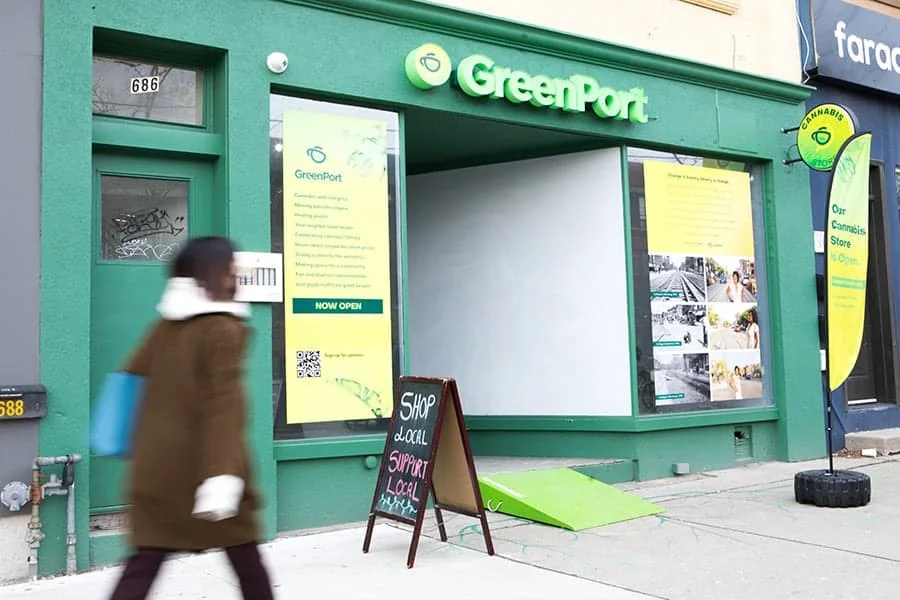A photo of the College street entrance of dispensary GreenPort