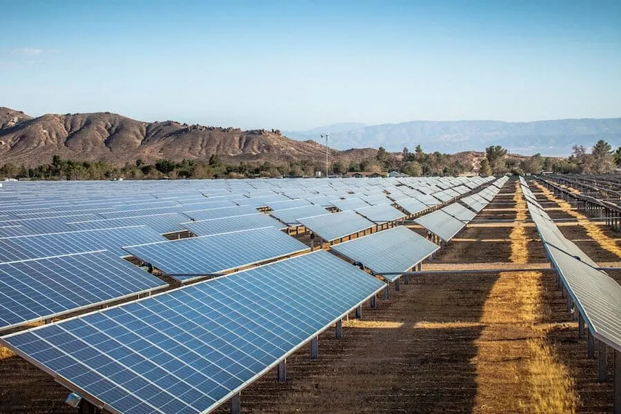 Industrial-scale photovoltaic solar field installation in Rosamond, Kern County, California
