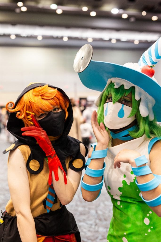 Chell (right) and Moony, dressed as Rio Ranger and Tia Safalin from Your Turn To Die. 