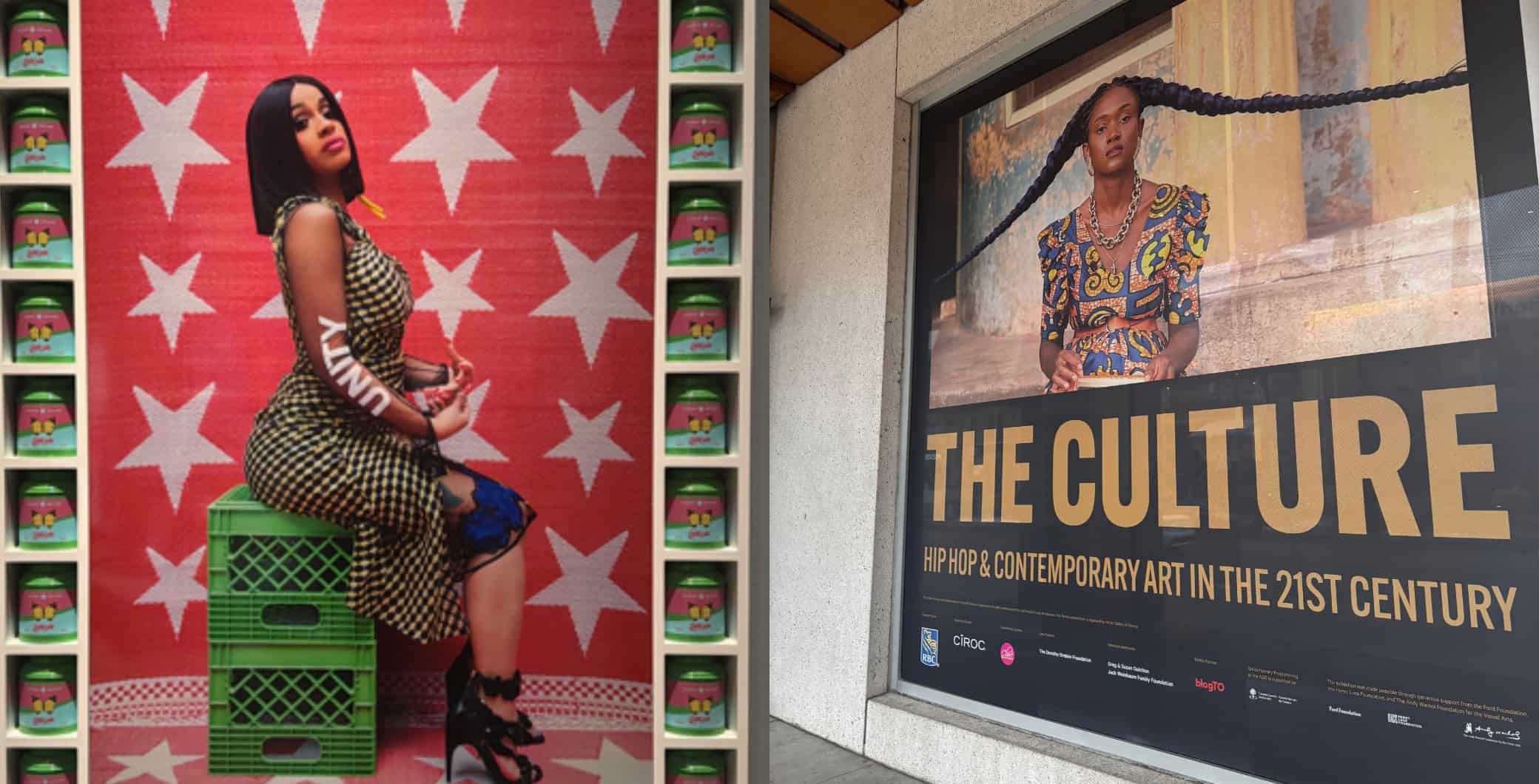 Bright, contemporary art poster featuring a woman in vibrant clothing for The Culture: Hip Hop & Contemporary Art in the 21st Century exhibition in Toronto.