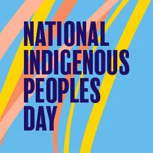 Vibrant graphic celebrating National Indigenous Peoples Day with colorful abstract patterns and bold text, highlighting the importance of Indigenous culture and heritage in Toronto.