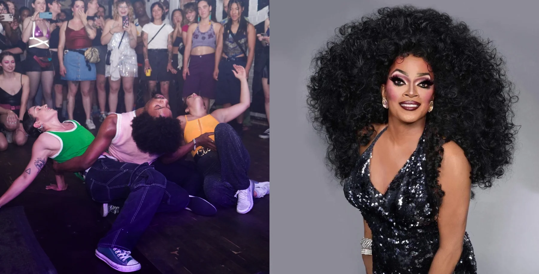 Drag performers and audience at Underground Pride event celebrating Toronto's queer community and honouring Michelle Ross.