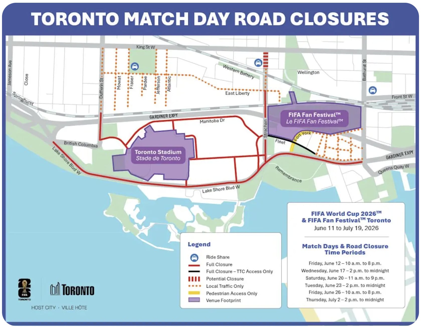 Toronto road closures for FIFA World Cup: Every st