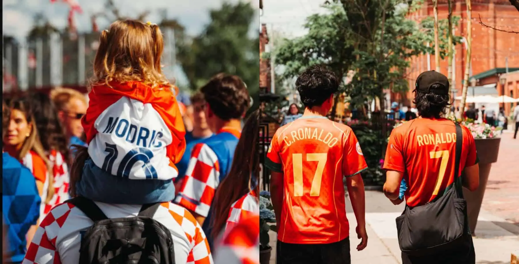 Portugal and Croatia supporters march through Toronto ahead of the FIFA World Cup Round of 32 match at Toronto Stadium.