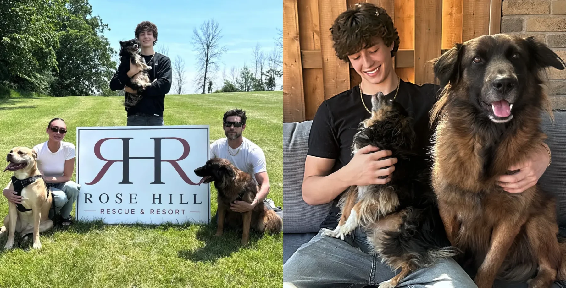 Ontario teen with rescue dogs at Rose Hill Rescue & Resort, celebrating fundraising success and animal rescue efforts.
