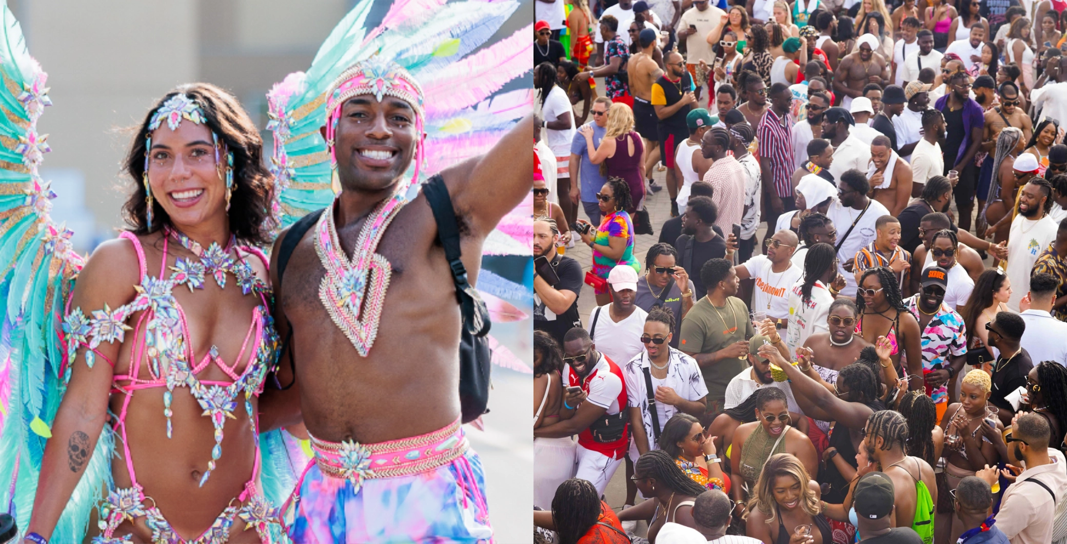 Vibrant Caribbean Carnival parade with dancers in colorful costumes and a large crowd celebrating Toronto Caribbean Carnival 2026.